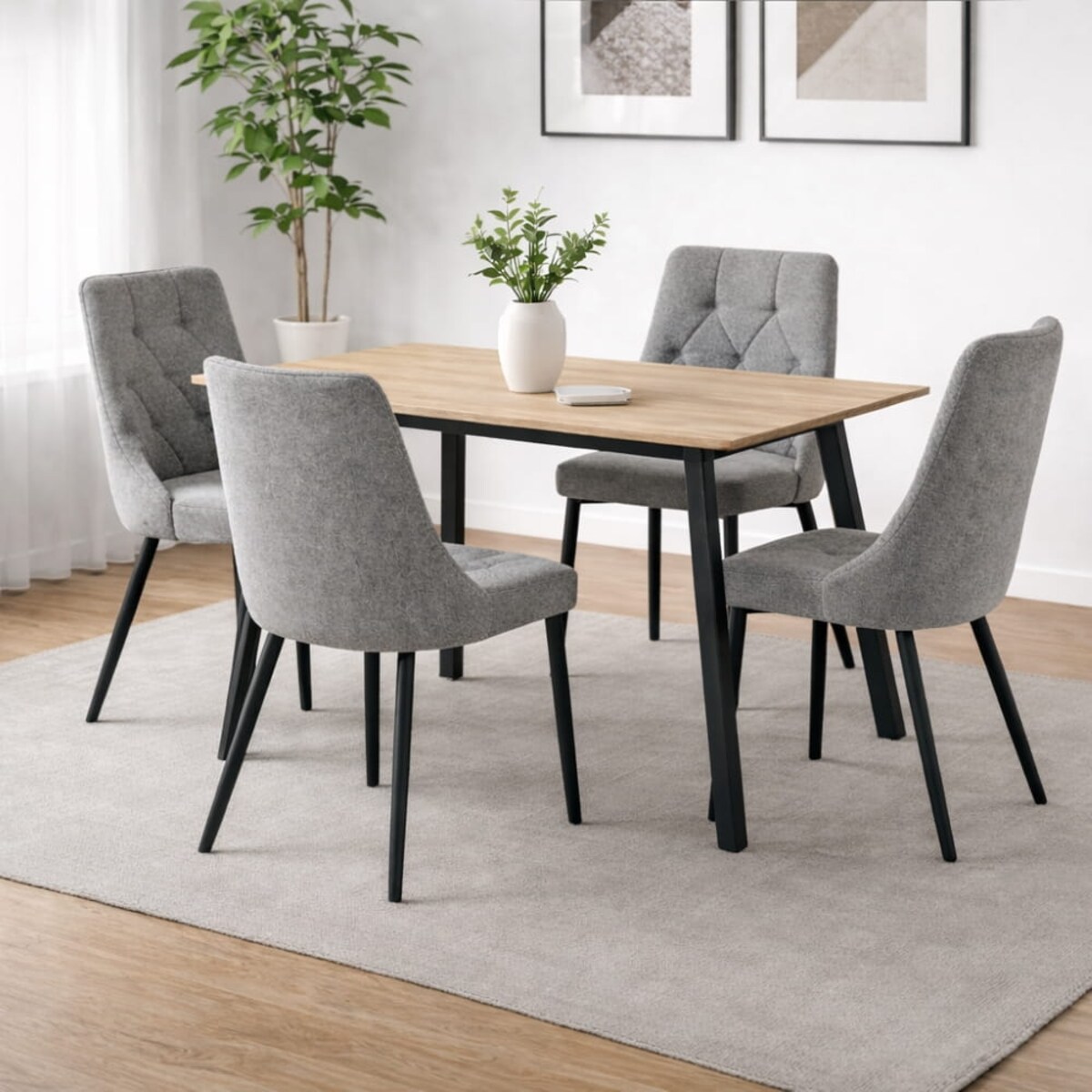 Stół prostokątny loft 120x80 Floriano, jasne drewno, czarne metalowe nogi