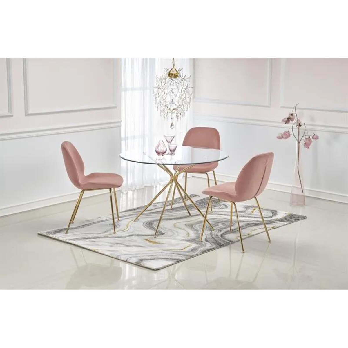 Stół RONDO 110x110 transparentny/złoty