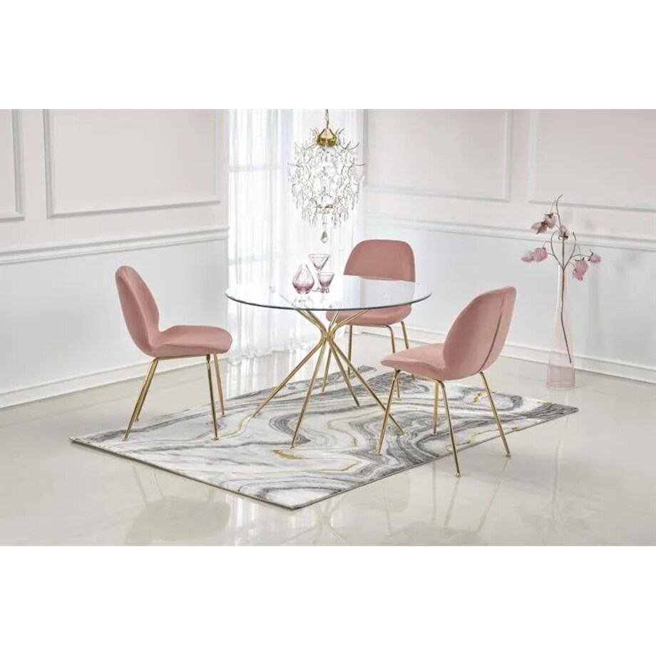 Stół RONDO 110x110 transparentny/złoty