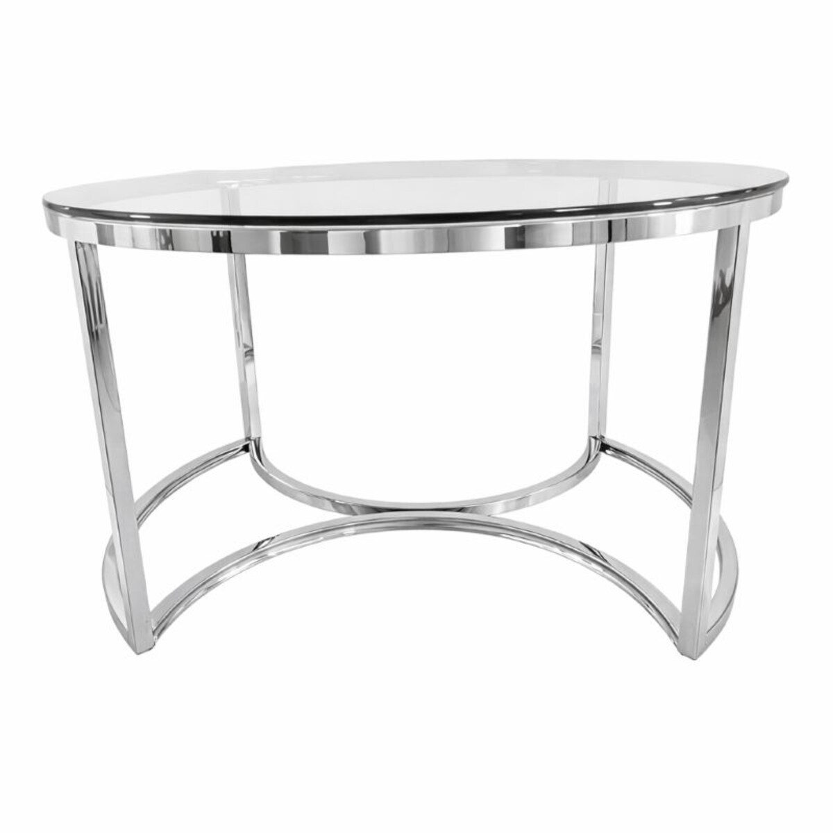 Srebrny stolik kawowy glamour 75 cm okrągły ze szklanym blatem – HARPER SILVER L
