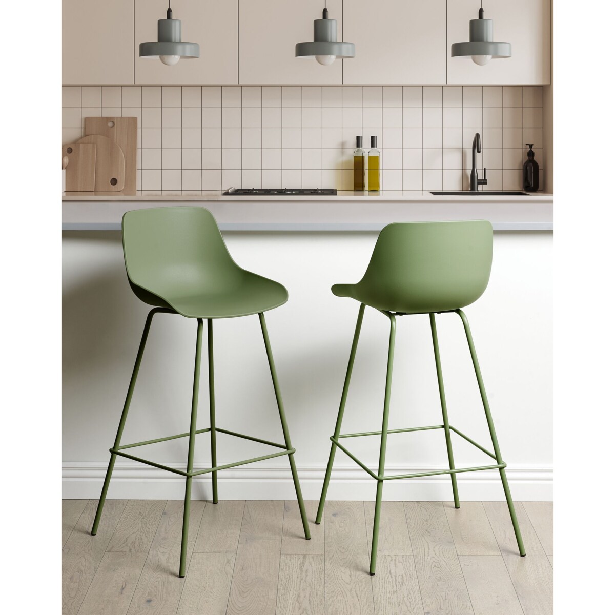 Zestaw 2 krzeseł barowych zielony EMMET