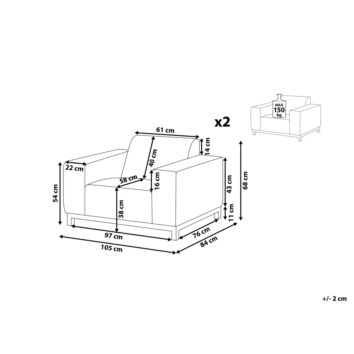 Zestaw 2 foteli ogrodowych beżowy z czarnym ROVIGO
