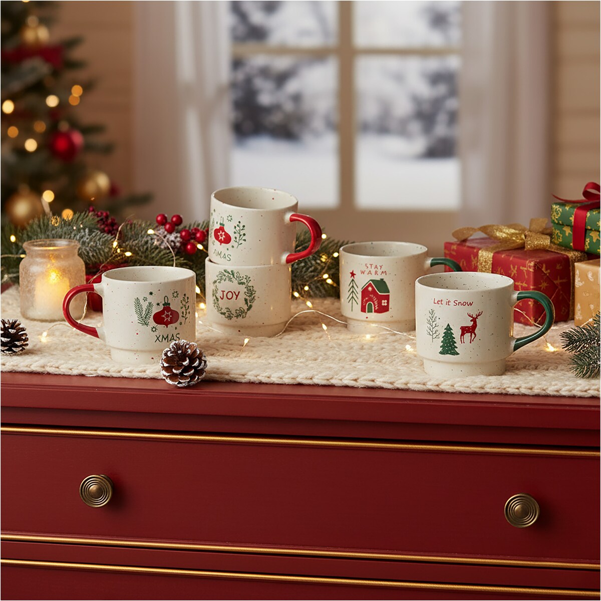 Kubek Z Uchem Świąteczny 380 Ml Porcelanowy Zimowy Świąteczny