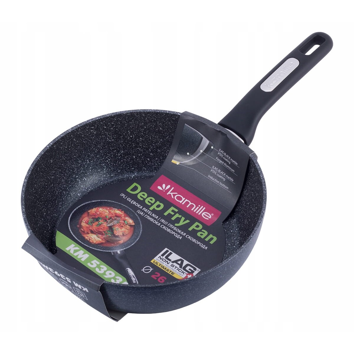 Patelnia głęboka gruba marmurowa 26cm KAMILLE