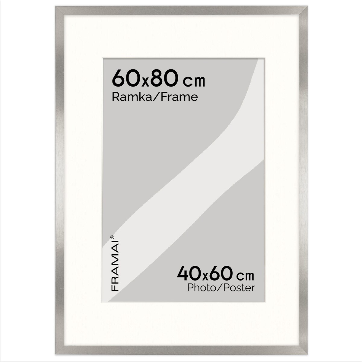 Ramka na zdjęcia z passe partout ramka 60x80 cm z okienkiem passe partout na zdjęcie 40x60 cm kolor srebrny FRAMAI®