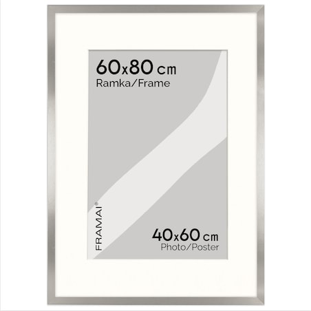 Ramka na zdjęcia z passe partout ramka 60x80 cm z okienkiem passe partout na zdjęcie 40x60 cm kolor srebrny FRAMAI®