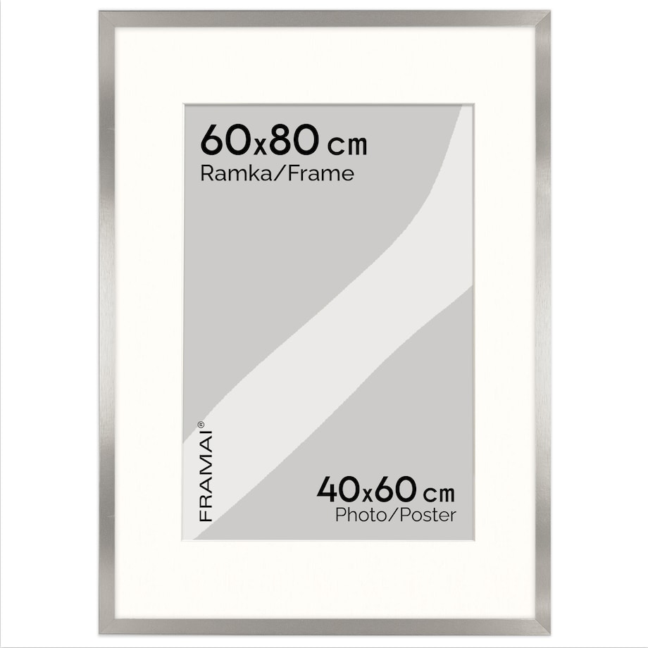 Ramka na zdjęcia z passe partout ramka 60x80 cm z okienkiem passe partout na zdjęcie 40x60 cm kolor srebrny FRAMAI®