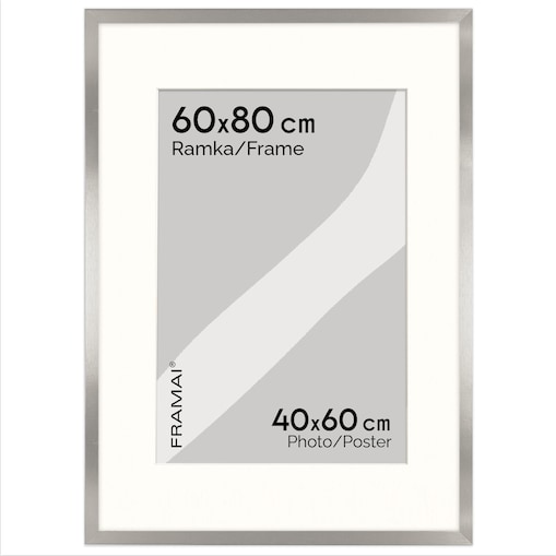 Ramka na zdjęcia z passe partout ramka 60x80 cm z okienkiem passe partout na zdjęcie 40x60 cm kolor srebrny FRAMAI®