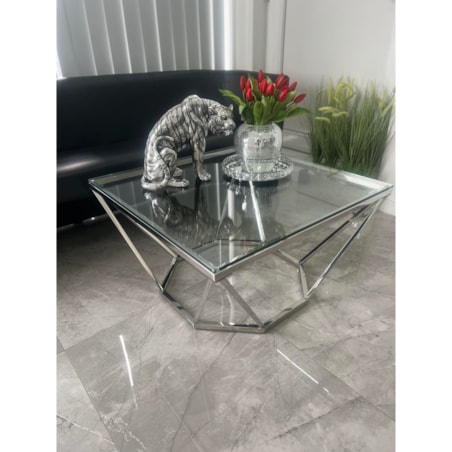 Stolik kawowy/ ława Diament Bryła z szybą przeźroczystą 80x80x45
