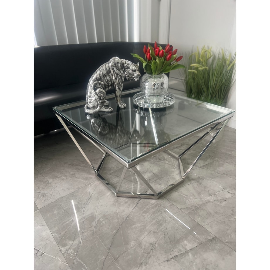 Stolik kawowy/ ława Diament Bryła z szybą przeźroczystą 80x80x45