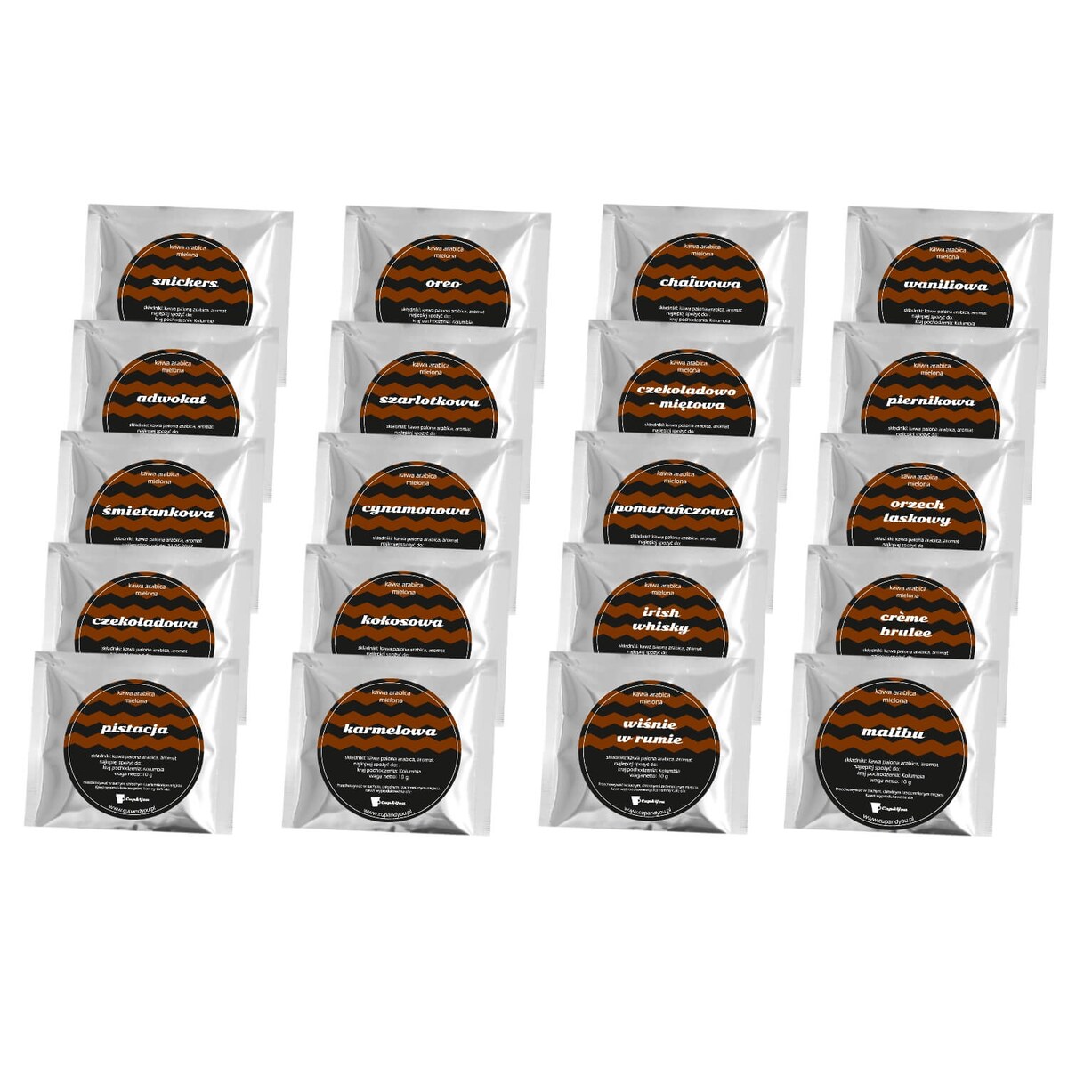 Duży Box podarunkowy zestaw 20 kaw aromatyzowanych z białą filiżanką gift