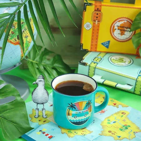 Porcelanowy kubek z uchwytem HOLIDAY TRIP do kawy herbaty czekolady 300ml - prezent upominek dla kobiety faceta babci dziadka mamy taty chłopaka dziewczyny