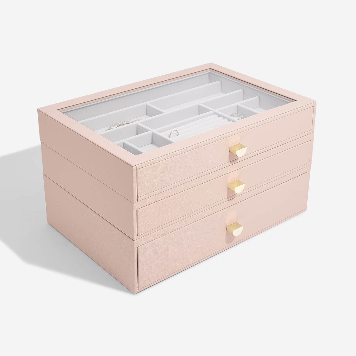 Szkatułka na biżuterię Stackers supersize różowa z 3 szufladami