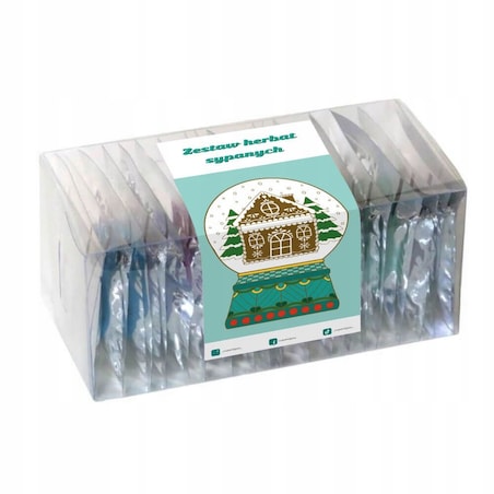 ŚWIĄTECZNY ZESTAW PREZENTOWY Z HERBATAMI 20 RÓŻNYCH SMAKÓW PREZENT UPOMINEK POD CHOINKĘ NA ŚWIĘTA GWIAZDKĘ MIKOŁAJA BOŻE NARODZENIE DLA KOBIETY FACETA MĘŻCZYZNY