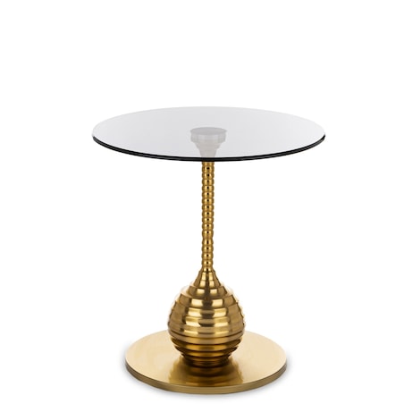 Stolik kawowy na złotej nodze ze szklanym blatem