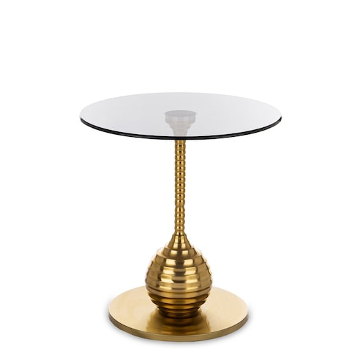 Stolik kawowy na złotej nodze ze szklanym blatem