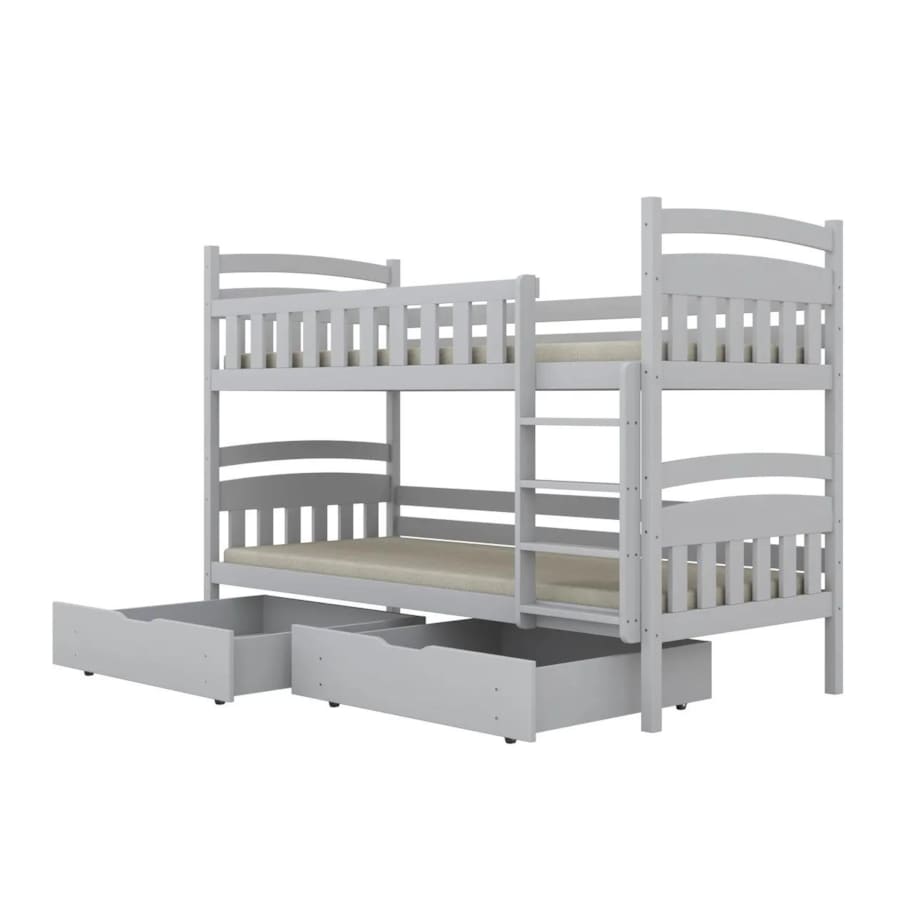 Łóżko piętrowe JULITA 180x80 białe drewniane z szufladami