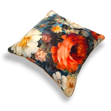 Turkusowa poduszka dekoracyjna w kwiaty 45x45 Floral Vintage