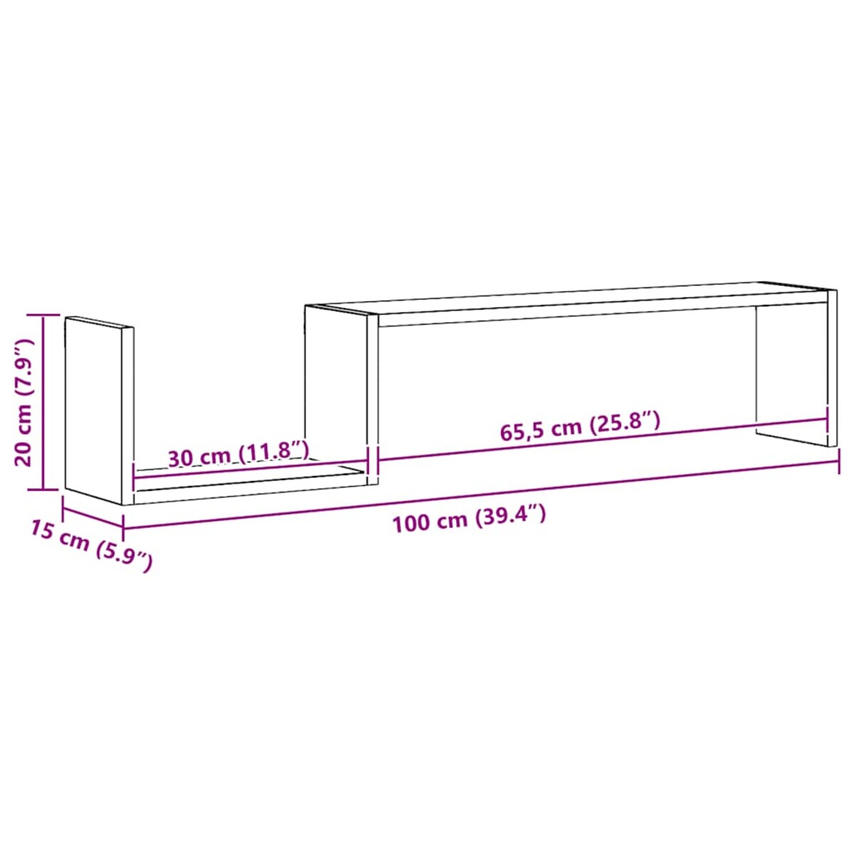vidaXL Półki ścienne, 2 szt., brązowy dąb, 100x15x20 cm