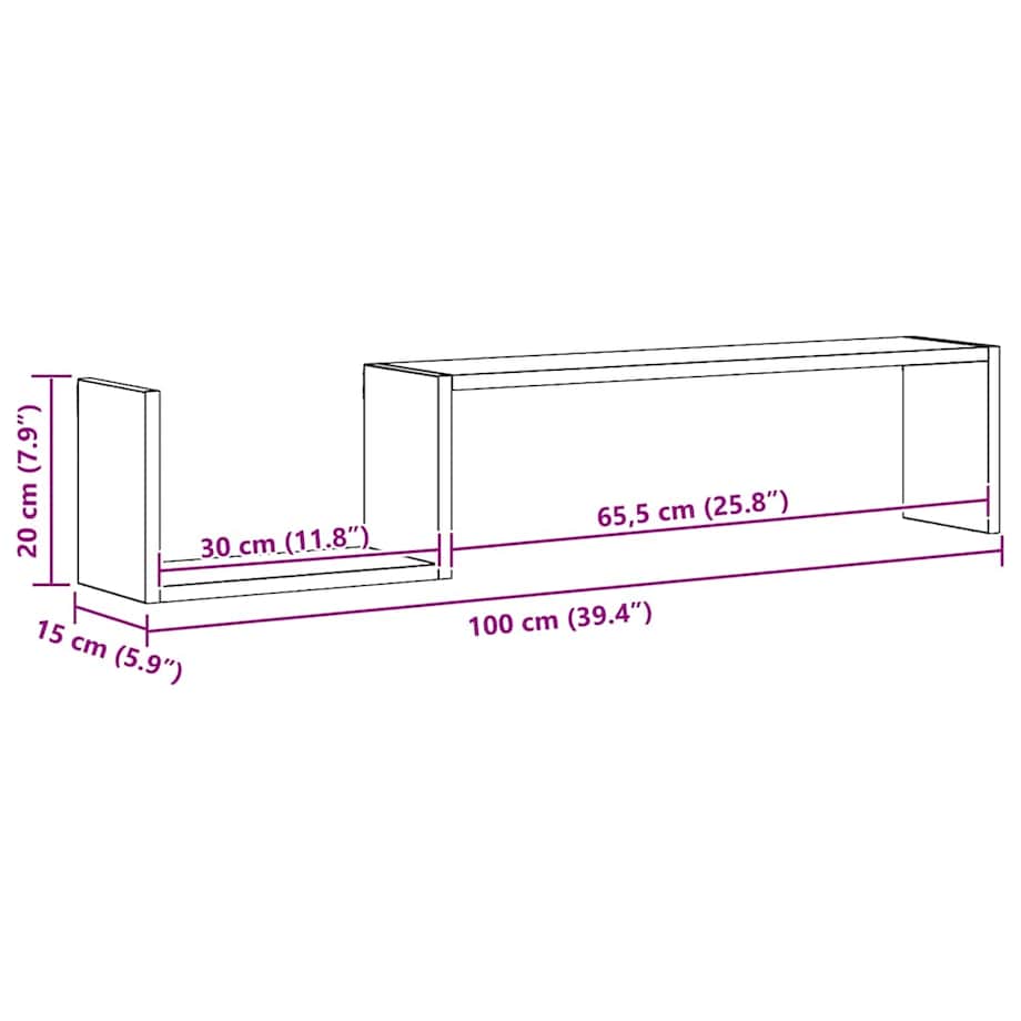 vidaXL Półki ścienne, 2 szt., brązowy dąb, 100x15x20 cm