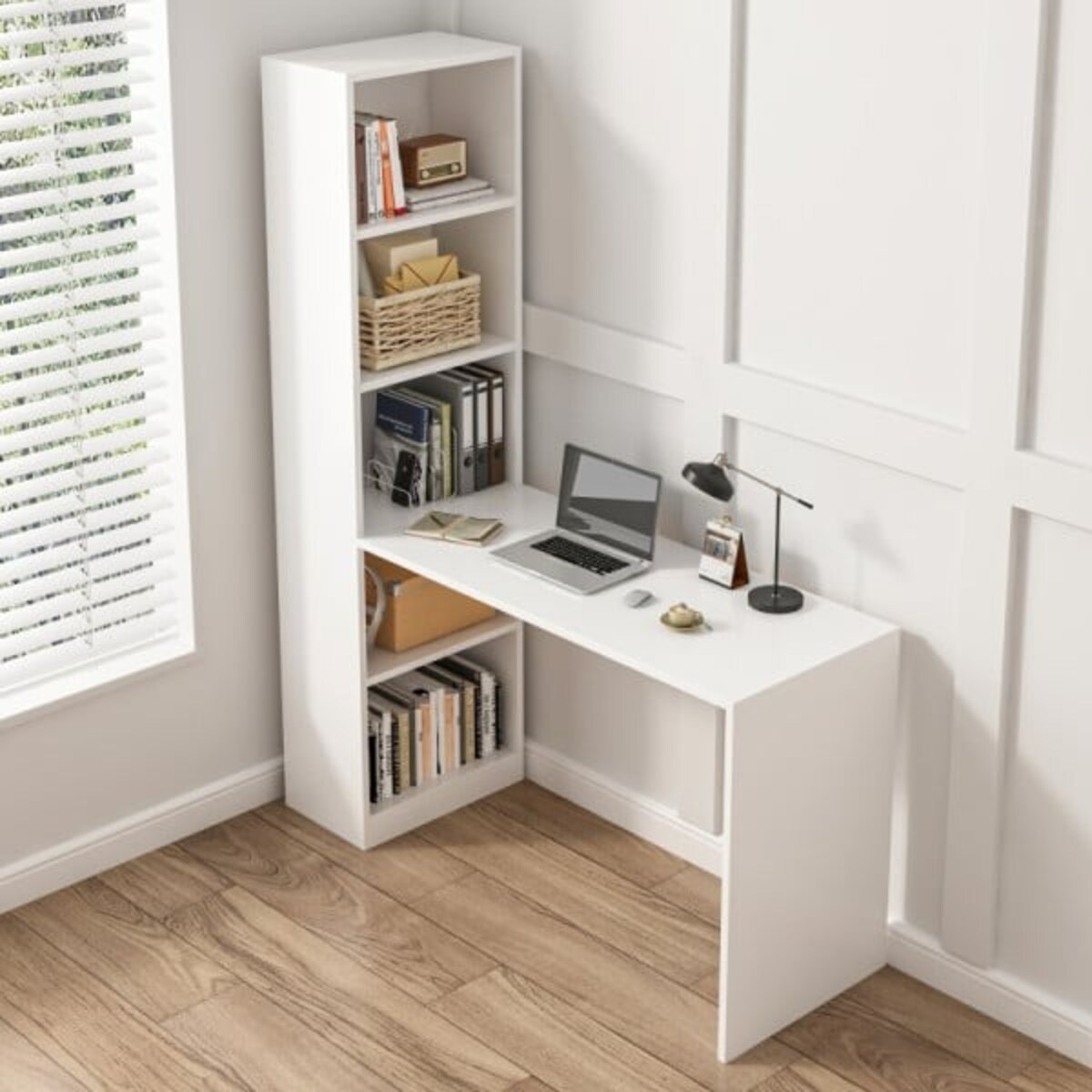 Biurko komputerowe nowoczesne z półkami skandynawski młodzieżowe białe