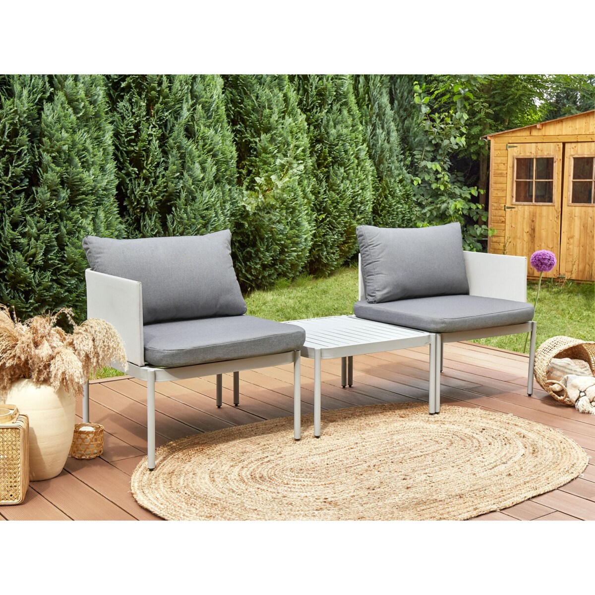Zestaw ogrodowy dwuosobowy modułowy jasnoszary TERRACINA
