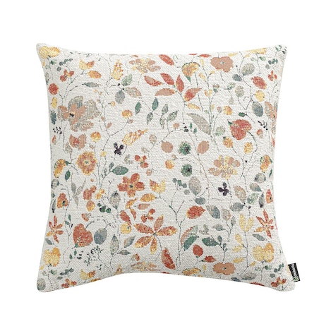 Poszewka Kinga na poduszkę 60x60 pomarańczowo-zielone kwiaty na kremowym tle