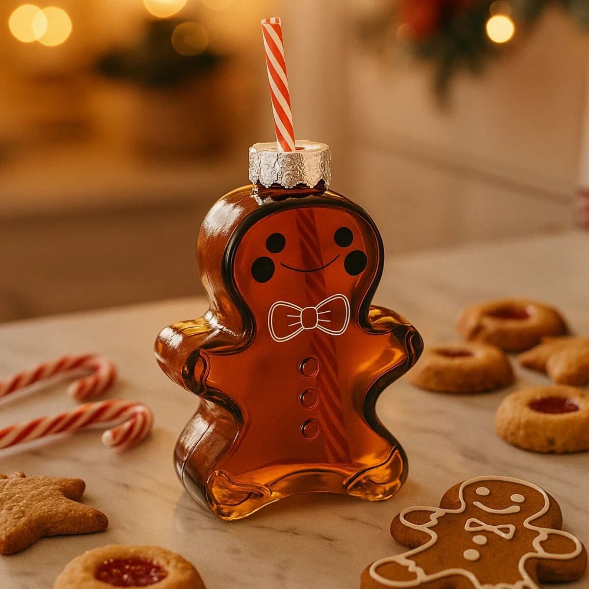 Szklany kubek w kształcie piernika, ze słomką, 280 ml