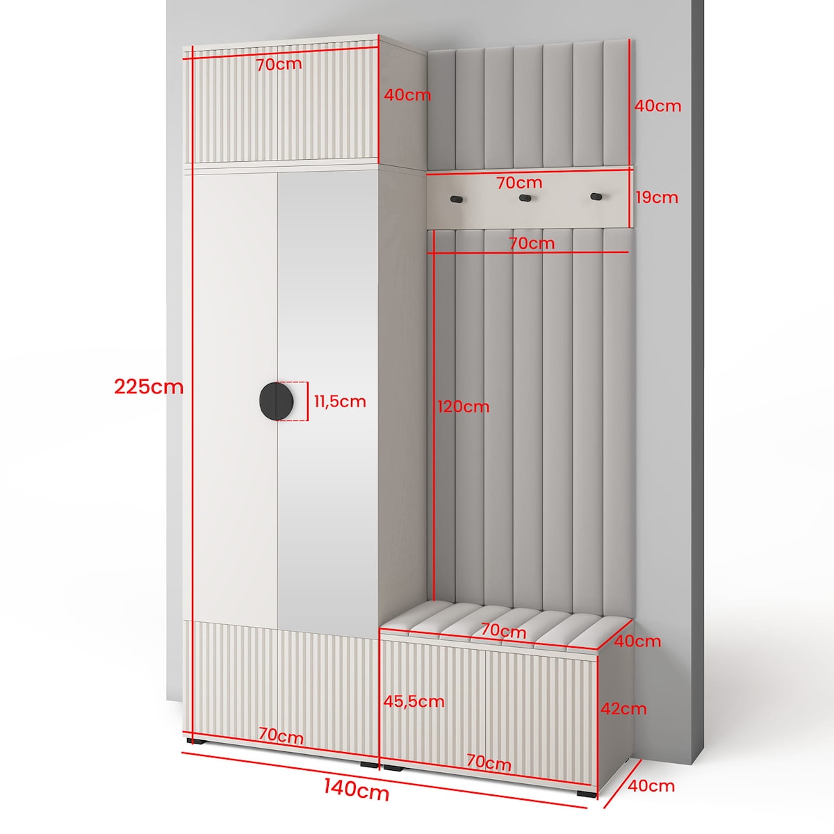 Pojemna garderoba Ritmo wersja 4 z panelami Trinity 14 kaszmir