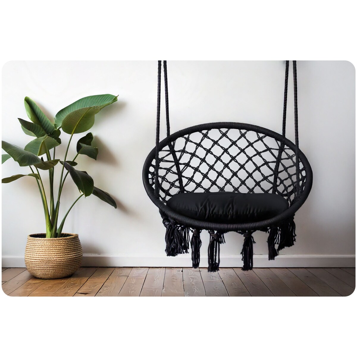 Huśtawka bocianie gniazdo ogrodowa z poduszką fotel wiszący boho Sofotel czarna