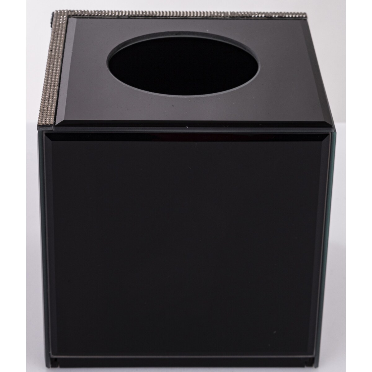 Pudełko na chusteczki 15x15x15 cm szklane czarno-srebrne kubik