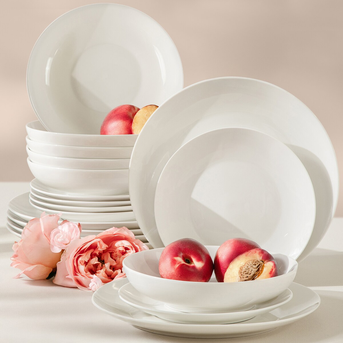 KONSIMO AD BELLA, Zestaw obiadowy 6 os. (18 el.), kolor ecru