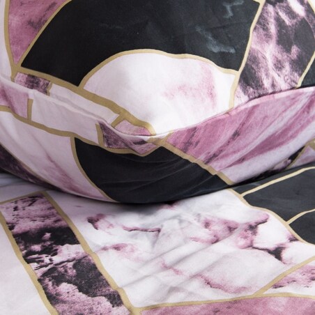 Pościel satyna bawełniana 180x200 Satynlove czarno różowy geometryczny marmur