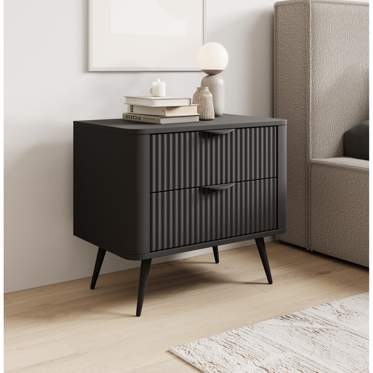 Stolik nocny ryflowany LENA w kolorze czarnym