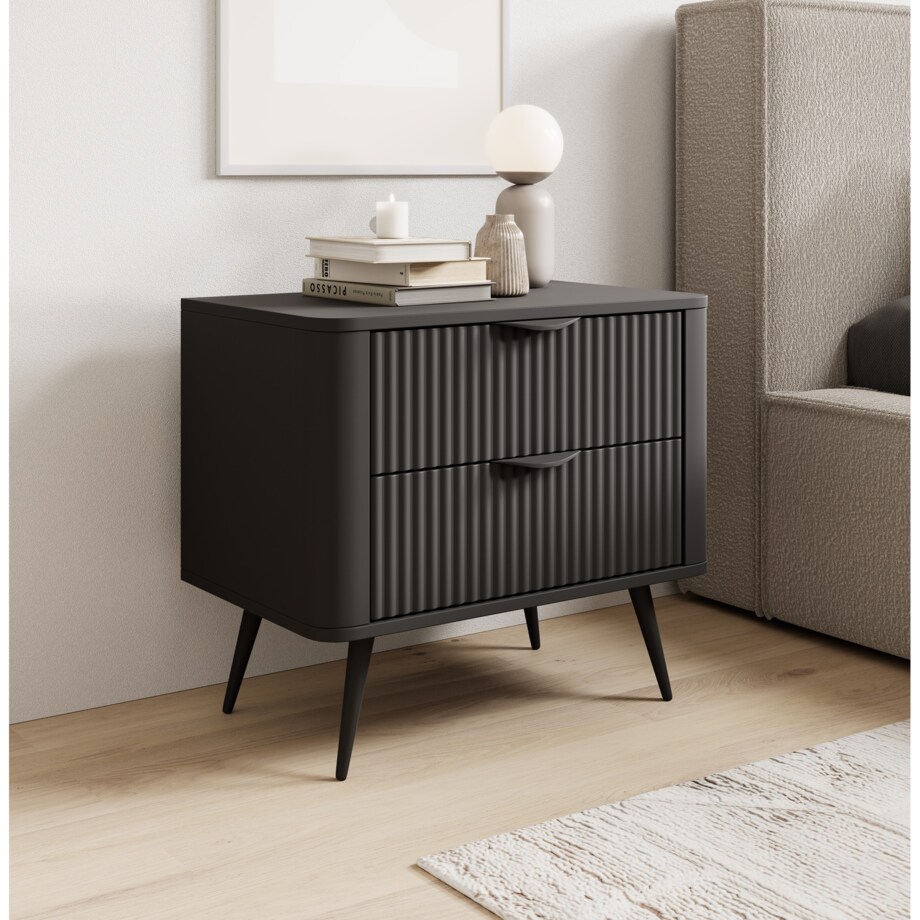 Stolik nocny ryflowany LENA w kolorze czarnym