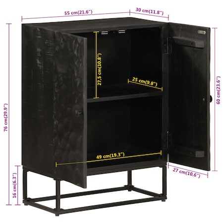 vidaXL Szafka, czarna, 55x30x76 cm, lite drewno mango i żelazo