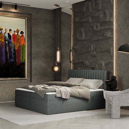 Łóżko tapicerowane MALDON 160x200 z pojemnikiem, Antracyt,  tkanina Megan 367