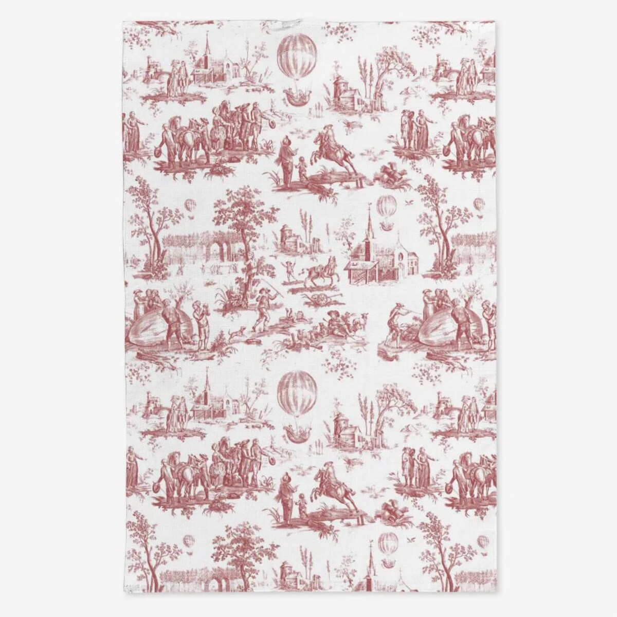 Lniany ręcznik kuchenny - Czerwony Toile de Jouy