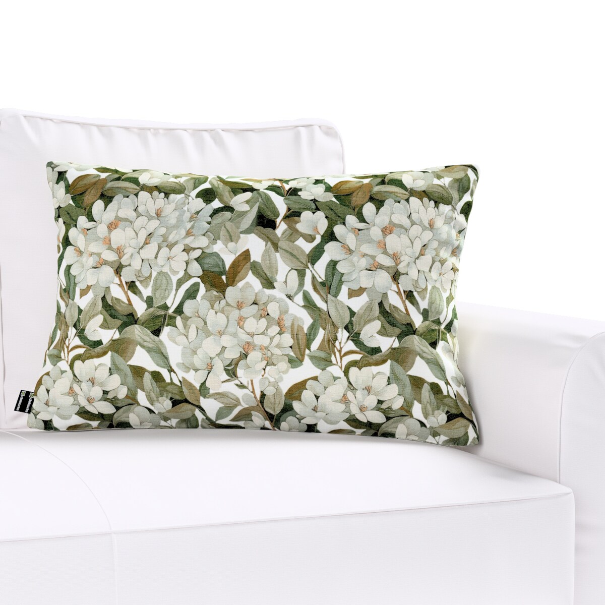 Poszewka Kinga na poduszkę prostokątną 47x28 zielone liście na białym tle