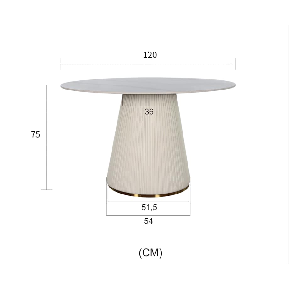 Nowoczesny stół złoty okrągły plisowany Glamour Nowojorski Blanka z kamiennym blatem o wzorze marmuru 120x120x75