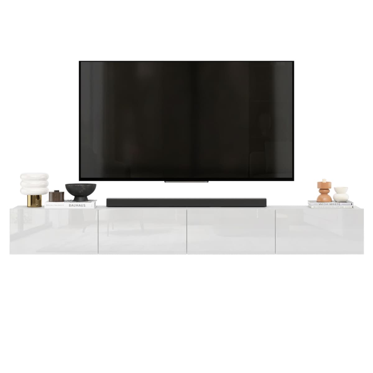 Szafka RTV Glamour Wisząca Komoda RTV Fronty Biały połysk 240 cm