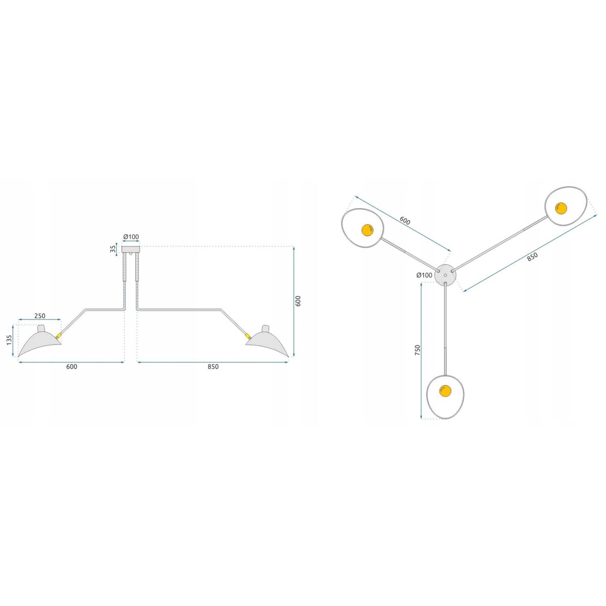 Lampa Sufitowa Wisząca Czarna 3 Ramienna Pająk Xxl