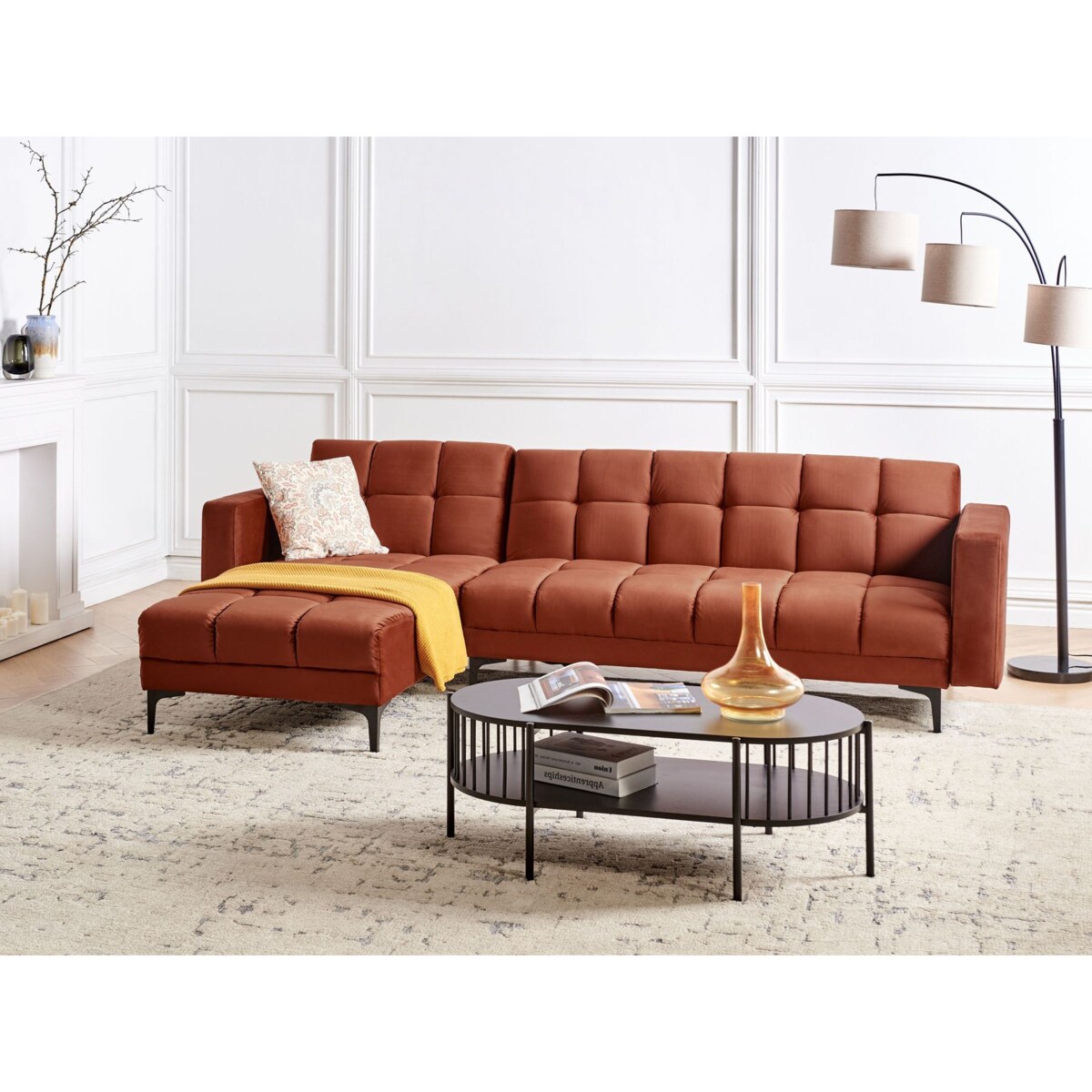 Sofa narożna prawostronna ALNES Jasnoczerwony Welur Prawostronny