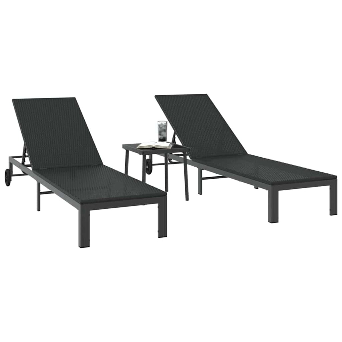 vidaXL Leżak z poduszką 3 pcs Czarny 40 x 39 x 40.5cm polirattan