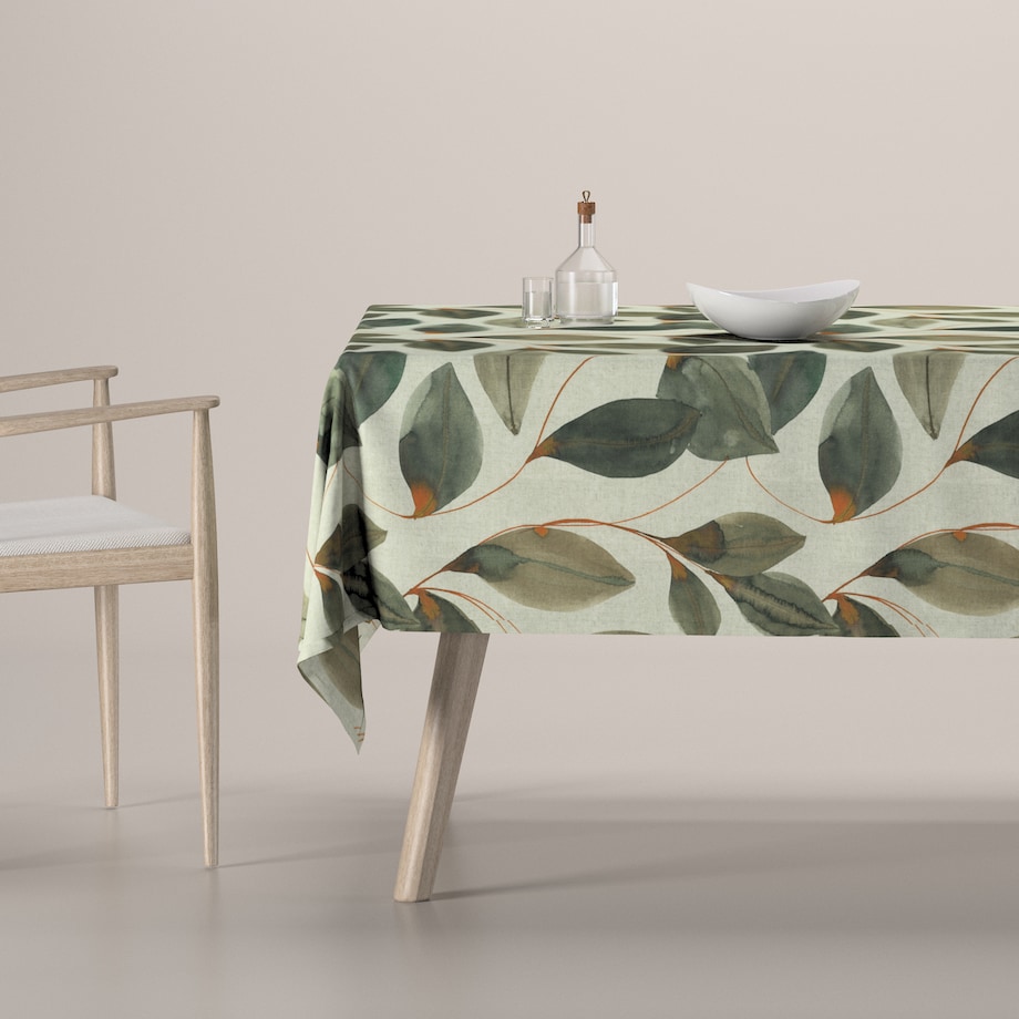 Obrus prostokątny 130 x 210 cm brązowo-pomarańczowe liście na szarym lnianym tle