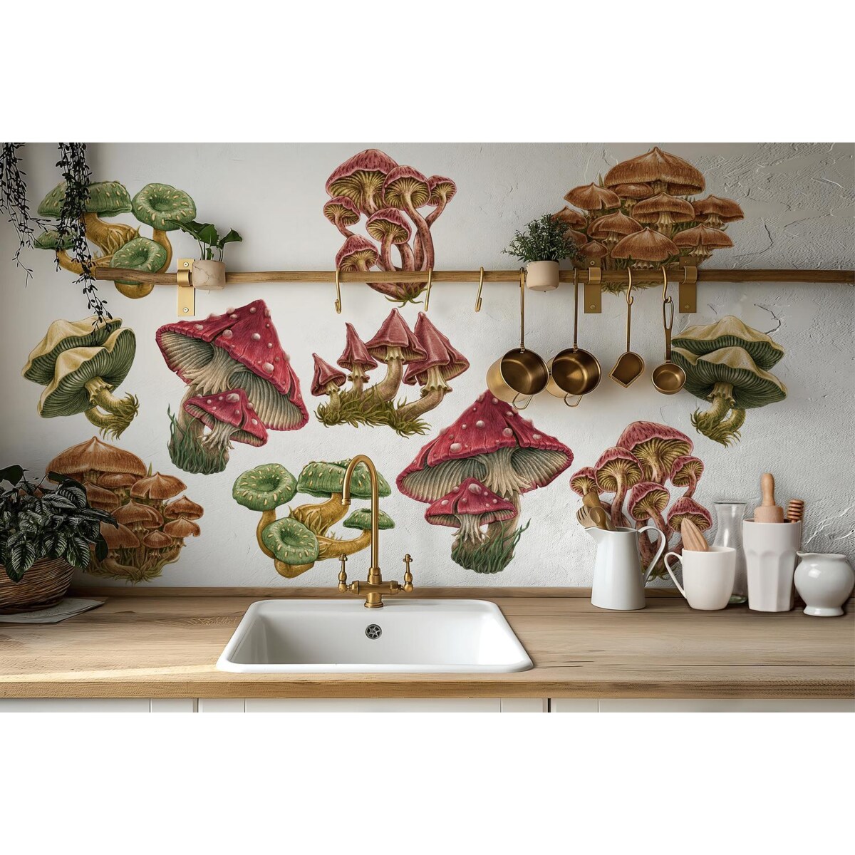 Zestaw naklejek na ścianę, Grzybowa łąka, 80cm