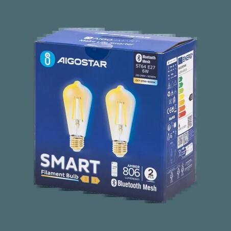 inteligentna żarówka bluetooth mesh st64 6w cct 2 szt. ,z pilotem