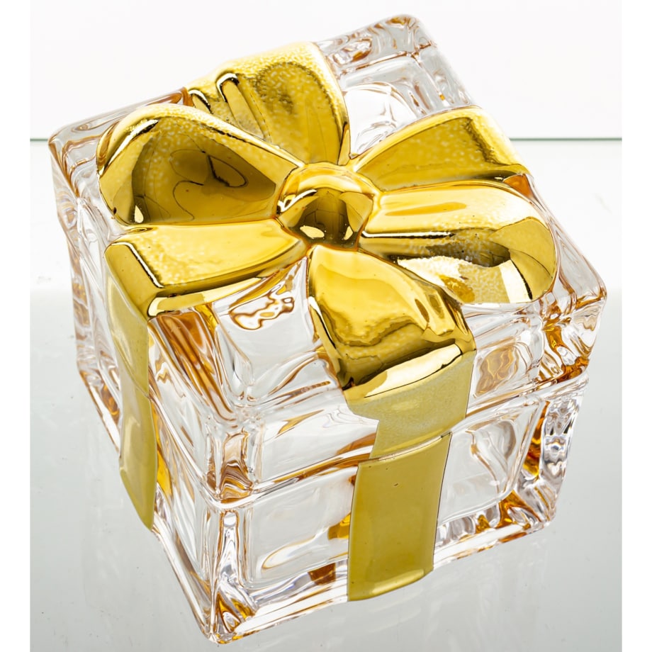 Szklany pojemnik z kokardką 8x8,5x8,5 cm NASTRO złoty