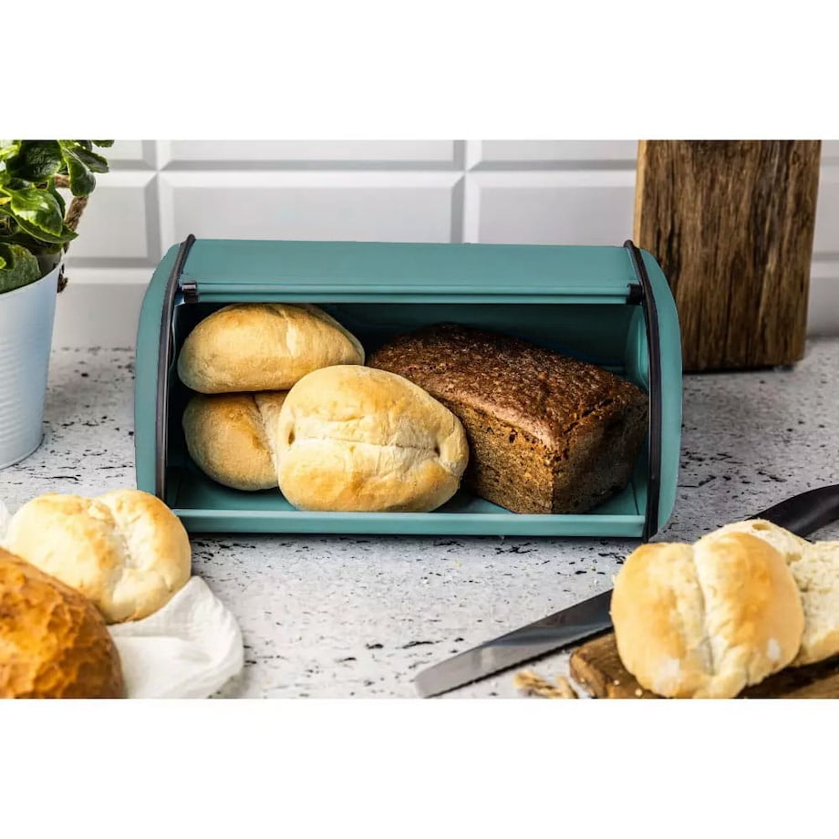 Chlebak stalowy mały 36cm zielony matowy pojemnik na chleb pieczywo bułki KINGHOFF