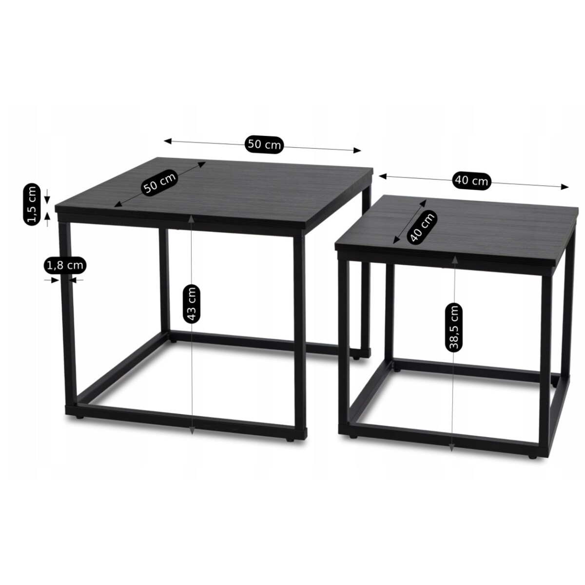 Stolik Kawowy Czarny Kwadratowy 2w1 Ława Loft Czarna Industrialna TEVET